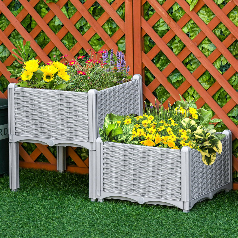 2 Raised Garden Bed With Legs, Self-Watering Gray Planter For Gardening Lovers. Fade Polypropylene. Lightweight And Easily Moved. Drainage Function Ideal Levels. Customizable Layout Options. Keeps