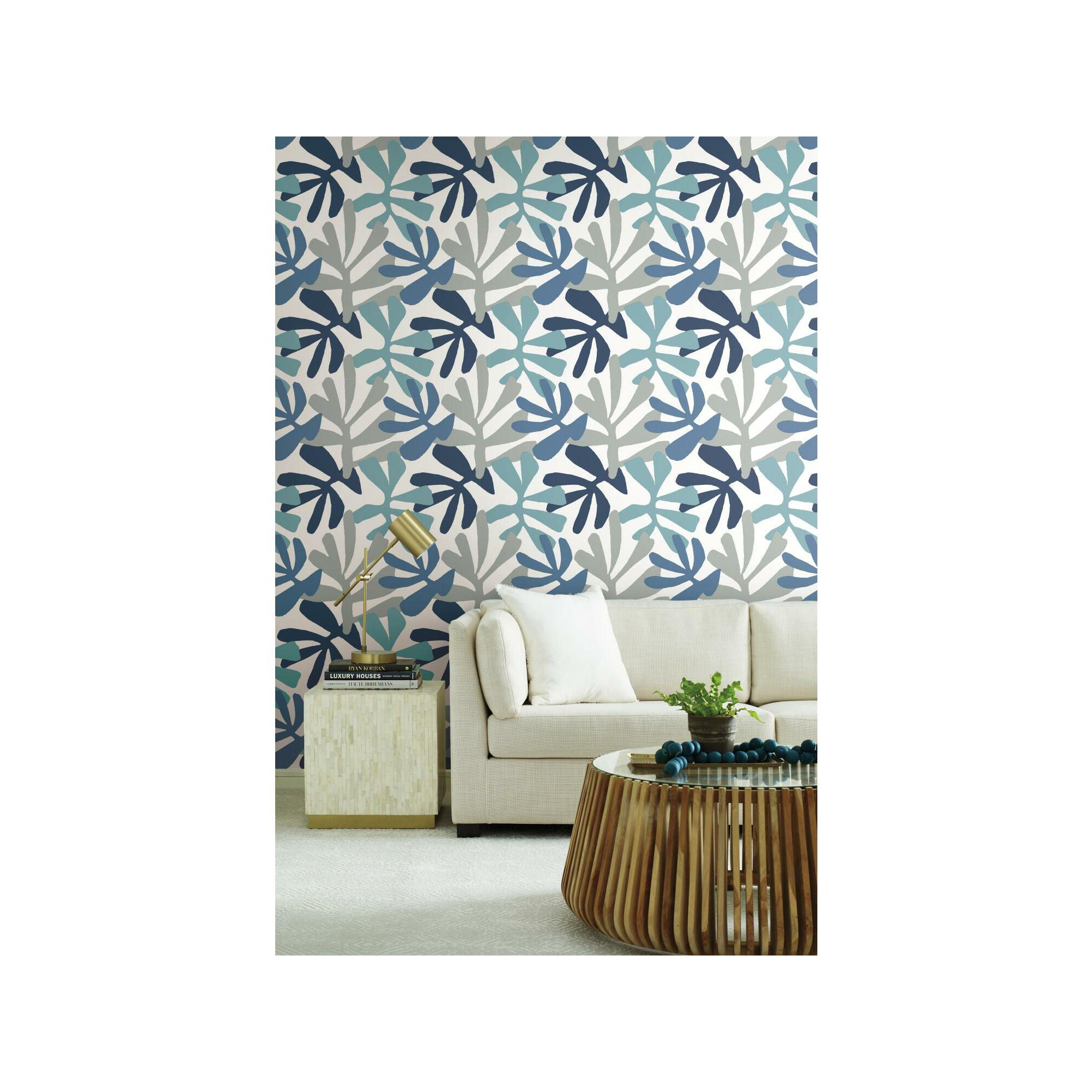 Peel & Stick Floral Wallpaper, Blue/Gray