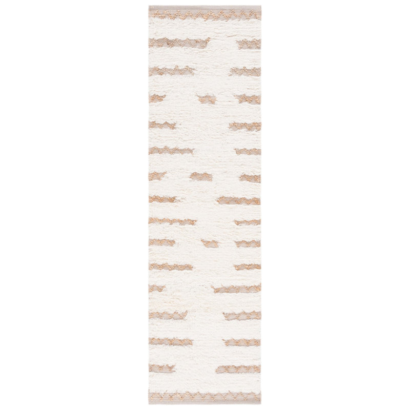 Natura Hand Woven Wool/Jute/Cotton Abstract Rug in Ivory/Natural, Runner 2'3" x 8'