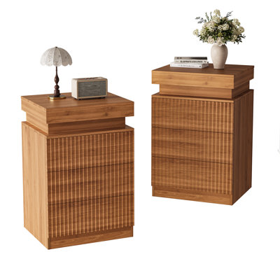 Ensemble de table de chevet moderne à 3 tiroirs de 2, table de chevet haute de 26,9 po avec lumière DEL, ports USB et prises de courant pour la chambre à coucher, appartement, dortoir