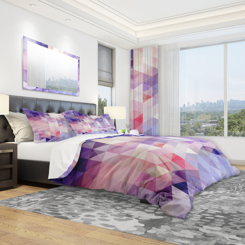 Purple Geometric Microfiber Queen Duvet Cover Set