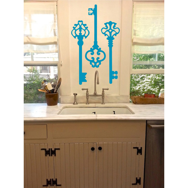 Décalcomanie murale clés squelettes, H 22 po x l 21 po x P 0,01 po, Bleu sarcelle