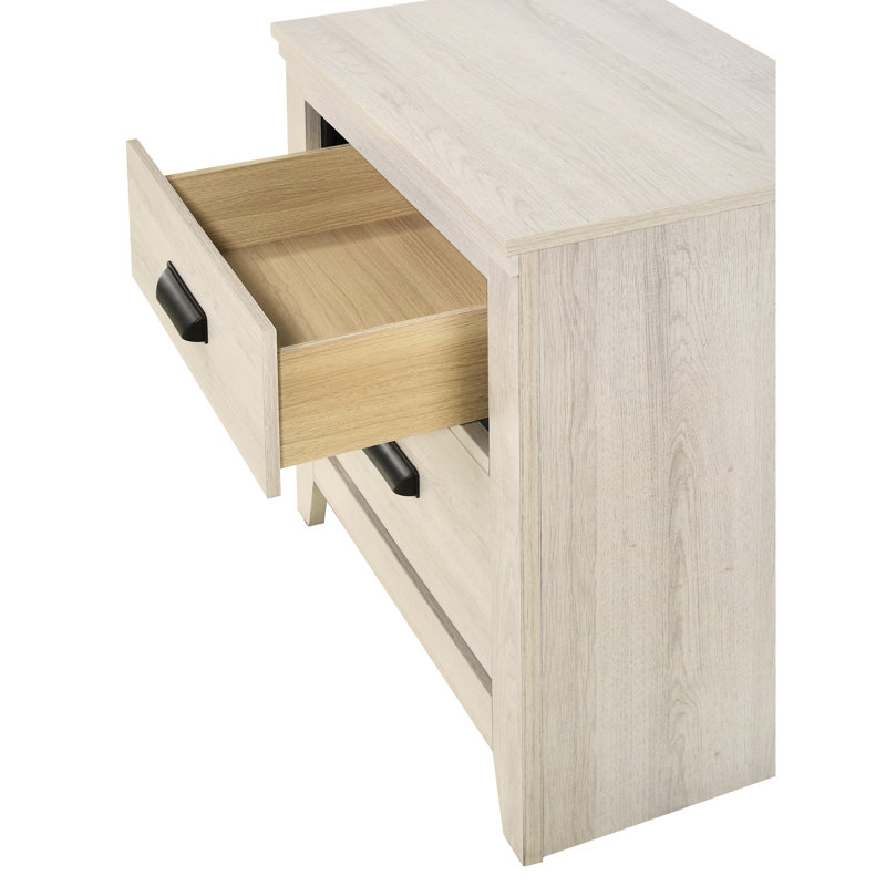 Table de chevet contemporaine 2 beige et élégante avec poignées en métal et deux tiroirs de rangement, Beige