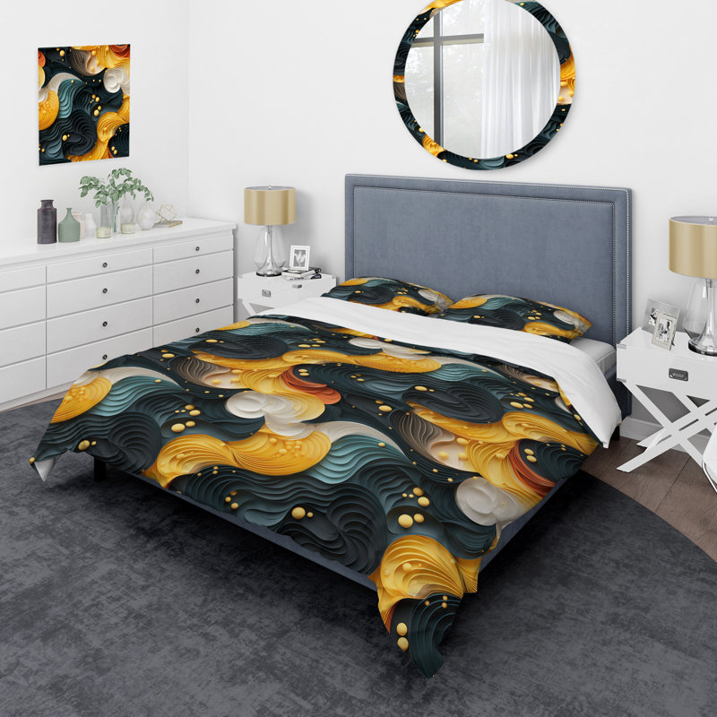 Ensemble de housse de couette jaune et noir en microfibre Fusion III, Housse de couette pour très grand lit et 2 très