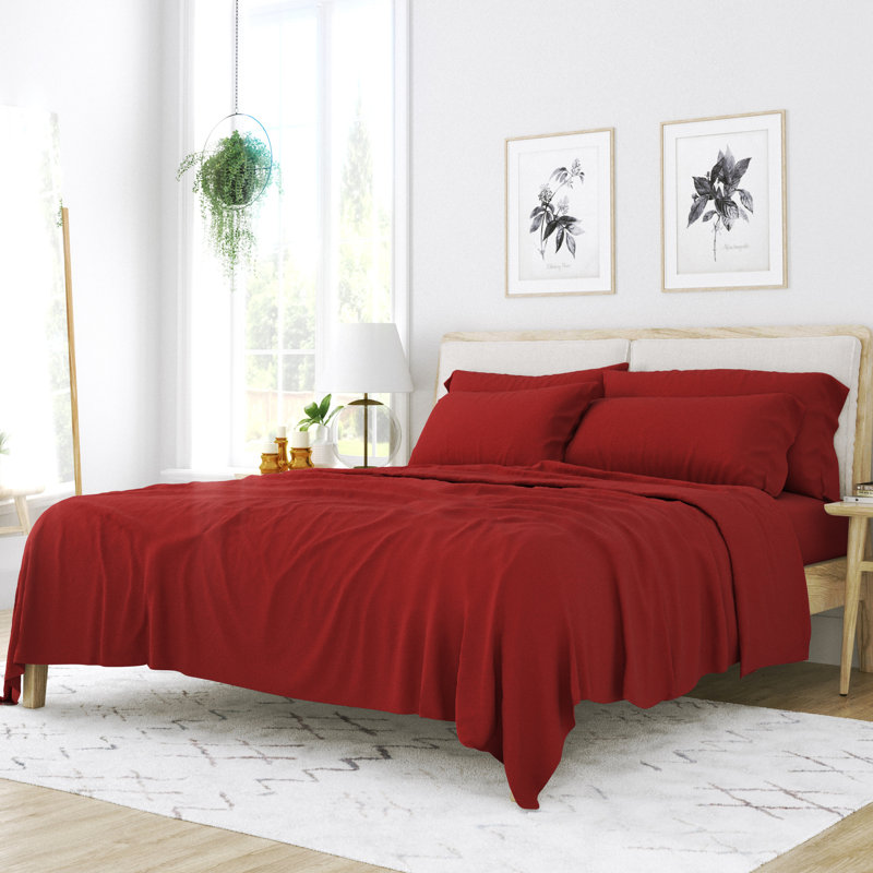 Ensemble de draps pour lit en microfibre brossée de 6 pièces Simply Soft, Bourgogne