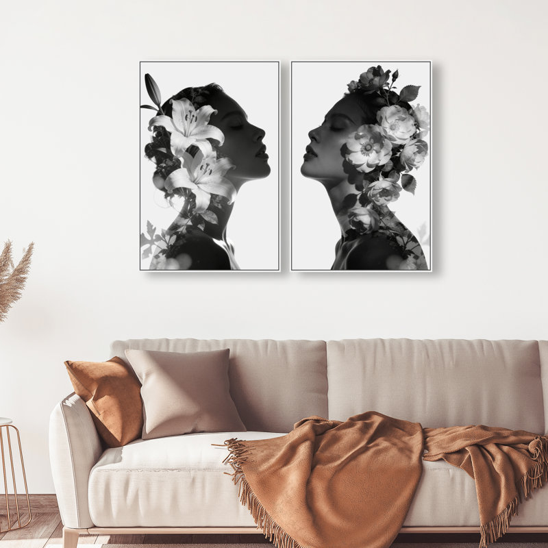 Nocturne Bloom Set Floral & Botanical Canvas Print by Oliver Gal, Black Frame, 10 x 15, 46" H x 31" W, White Floater Frame