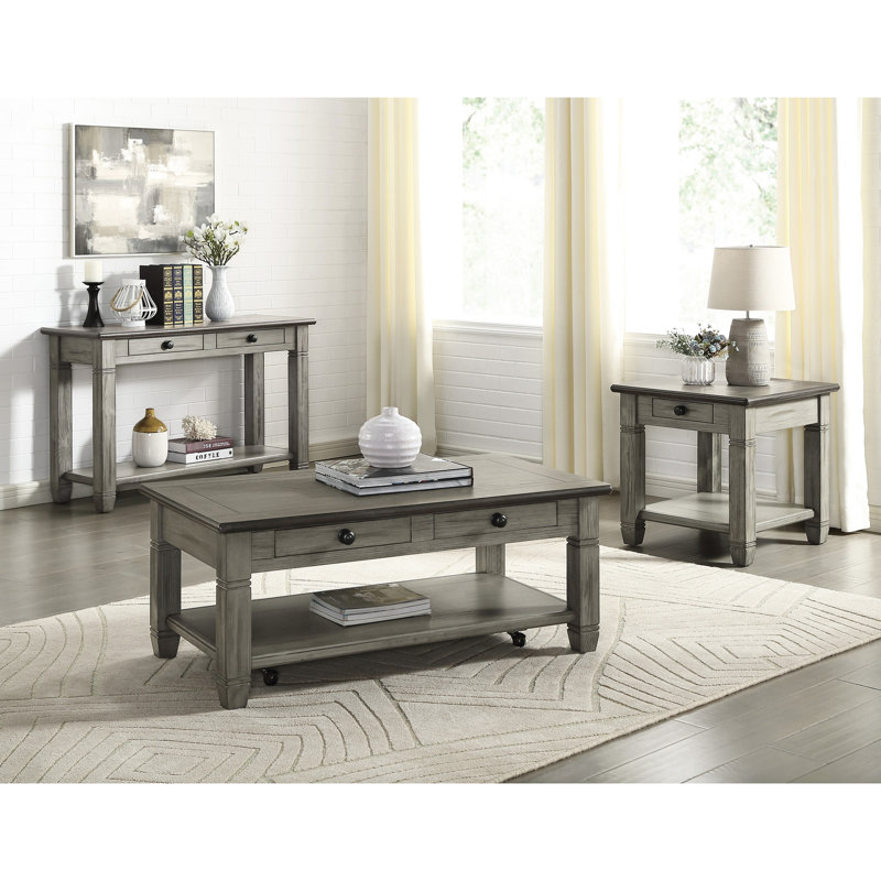 Table à 2 tons avec tiroirs et tablette, H 30,39 po x L 46,6 po x l 17,59 po, Gris antique