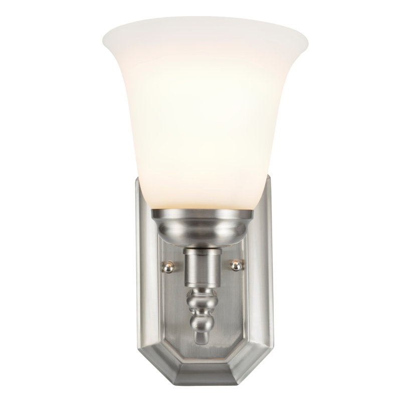 Satin Nickel Dimmable LED Vanity Light with Frosted Glass Shade