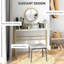 Bureau de maquillage avec miroir moderne, coiffeuse blanche et dorée, plateau de table en faux marbre, robuste pour chambre à coucher