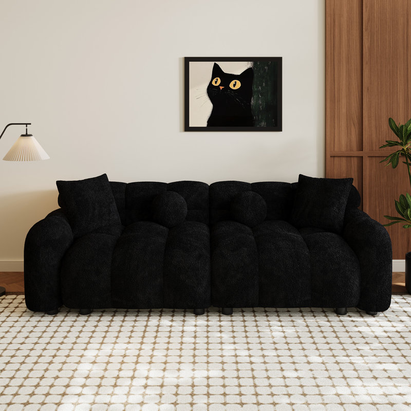 Oumy 87.3'' Upholstered Sofa Couch, Black Polyester