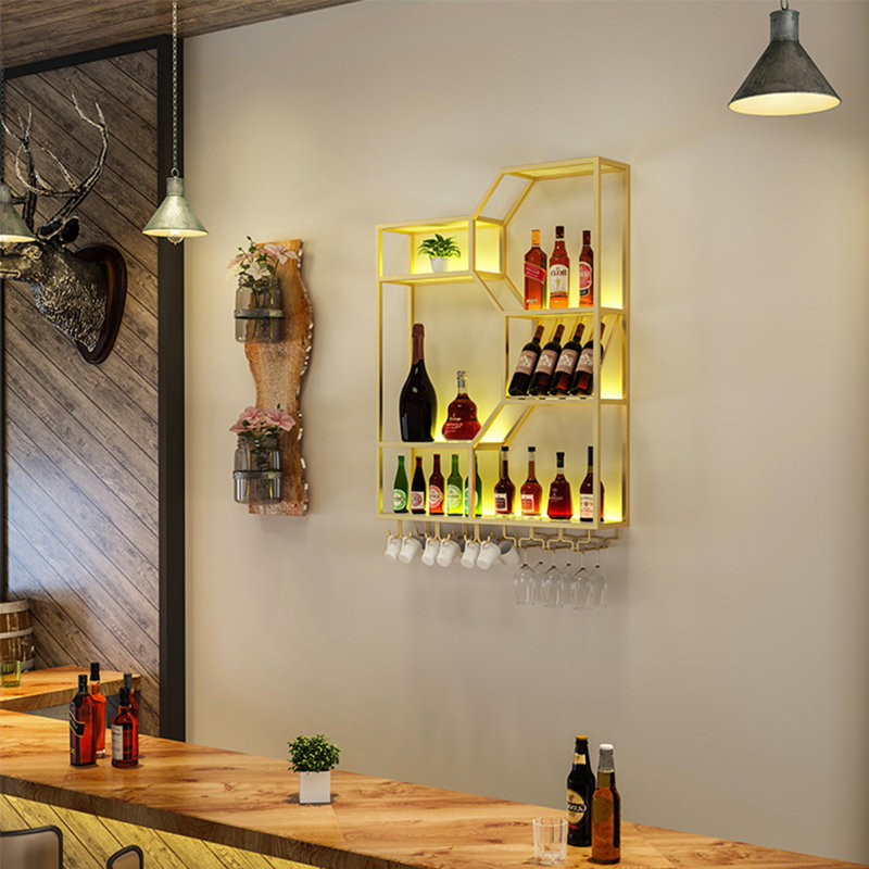 Support à vin mural multifonctionnel Creative, Doré, H 47,2 po x l 39,3 po x P 7,8 po