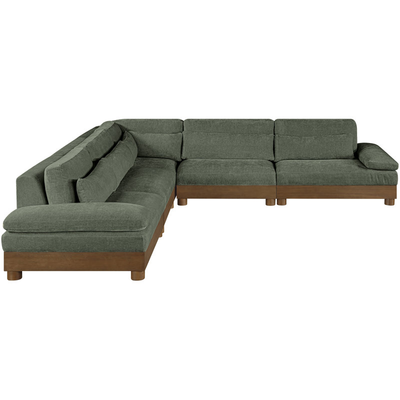 Canapé modulaire en tissu de chenille 5 pièces 127,75 po Turin, Tissu chenille vert, Brun