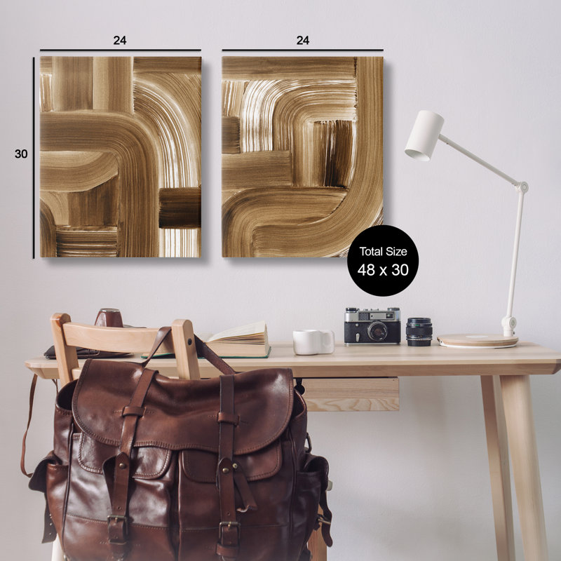 «Gentle Brown Brushstrokes», ensemble de 2 toiles murales par Grace Popp, H 30 po x l 24 po