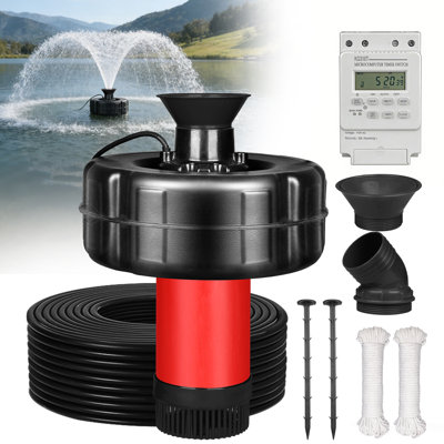 Pond Fountain Aerator with Timer 1HP 750W Fountain Pond Aerator Outdoor Pond Aerating Fountains Cascade with 100FT Power Cord for Small Large Ponds Lake Pond Jet System Includes 2 Nozzles, Ground Stakes, Traction Rope