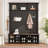 Farmhouse Hall Tree with 6 Hooks, Practical Walnut Entryway Bench with Adjustable Shelves