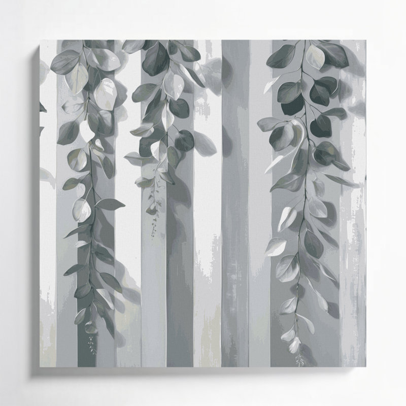 Horizontal Striped Eucalyptus Light Gray Gray Canvas Wall Art, 12" H x 12" W