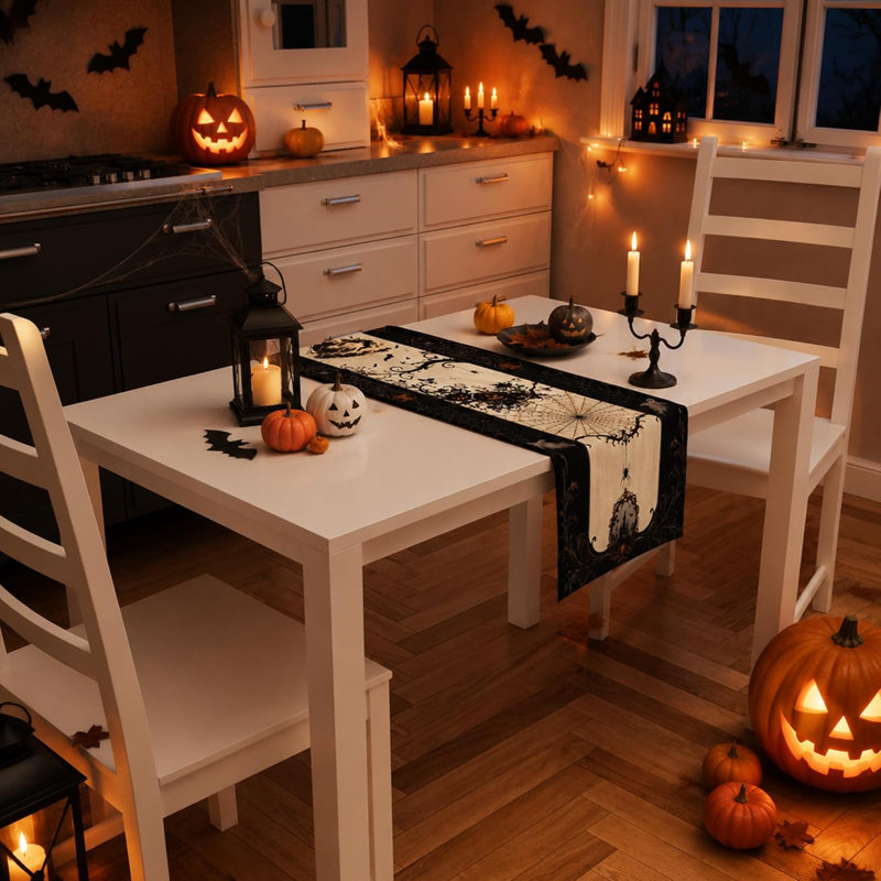 Chemin de table Halloween Decorations - Gothic Pumpkin Ghost Spider | Décoration de fête d'Halloween - Décorations de table d'Halloween pour la cuisine intérieure et extérieure