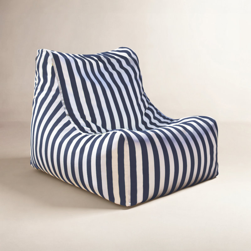 Ponce Outdoor Medium Bean Bag Chair, Navy Striped Acrylic