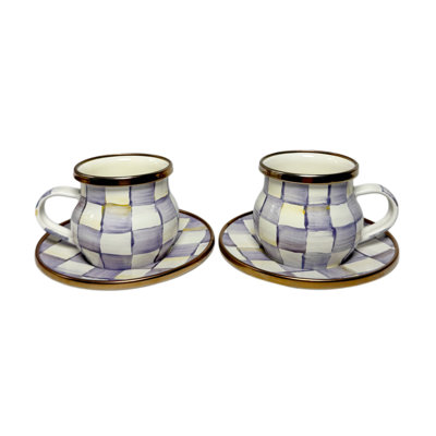 Violet Check Espresso Cup & Saucer Set