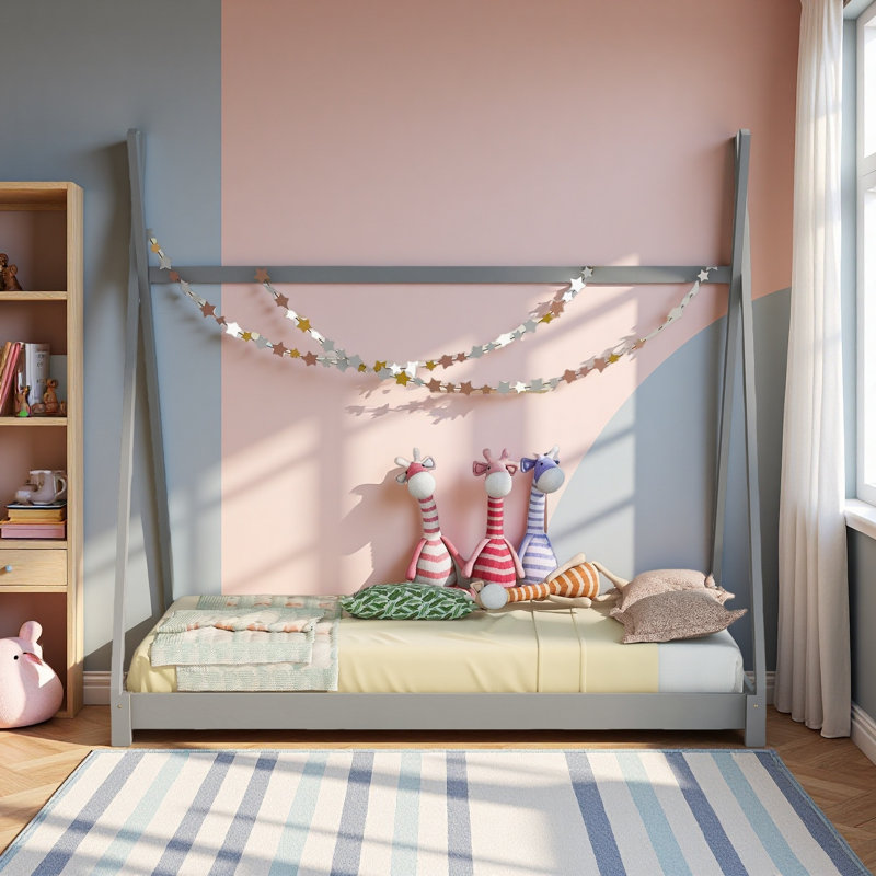 Lit plateforme simple avec structure triangulaire, Grey