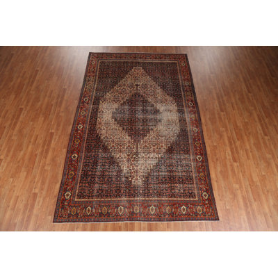 Tapis persan pré-1900 à motif de teinture végétale Senneh noué à la main 7 x 12