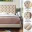 Structure de lit rembourrée en tissu de lin avec tête de lit réglable / style Chesterfield / support à lattes de bois-1312449169-1312449183