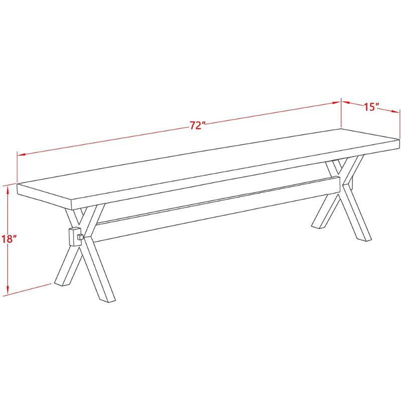 X-Style Mid Century Modern Dining Bench with Solid Wood Seat, Linen White (Off-White) finish., 18" H x 15" W x 60" D