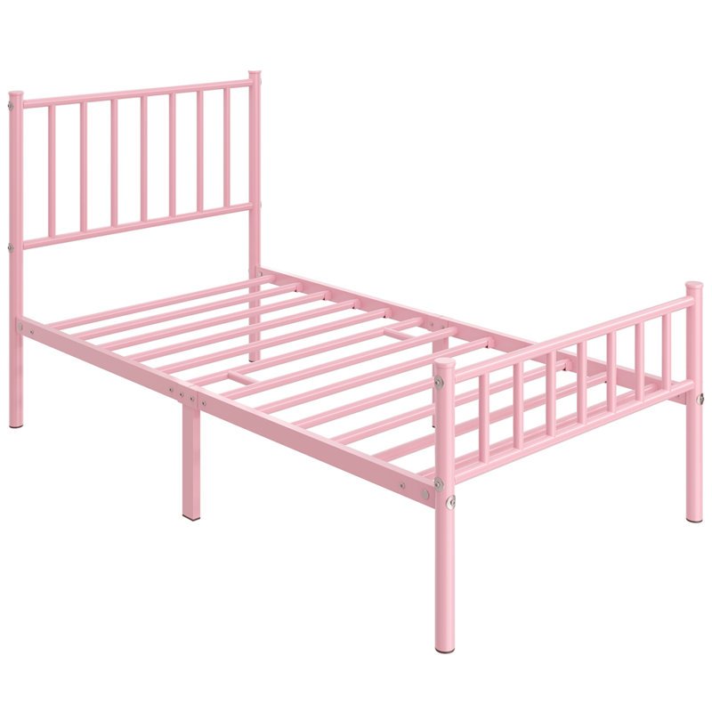Base de lit avec tête de lit et pied de lit Mykati, Simple, Rose