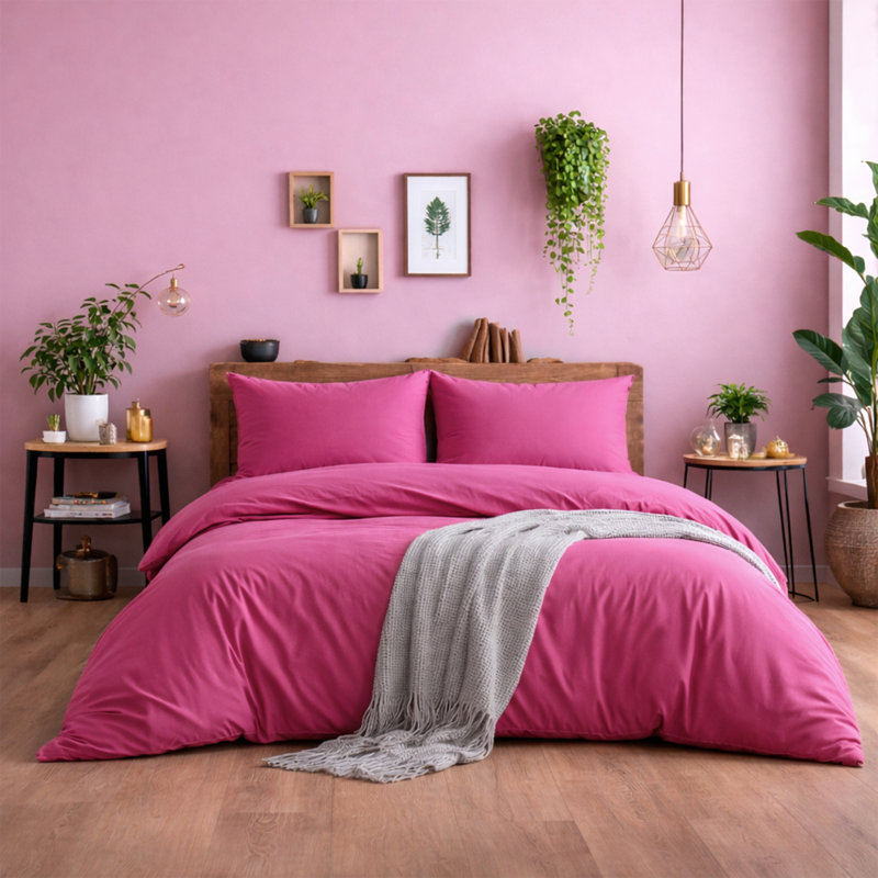 Ultra-Soft Microfiber Plain Duvet Cover Set with Matching Pillowcases - Everyday Bedding, Pink