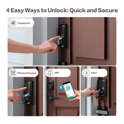 4-in-1 Smart Door Lock with APP Control, Fingerprint Door Locks with Keypad Deadbolt, Keyless Entry Door Lock with Auto-Locking, 16-Month Battery Life Deadbolt Lock, Easy Installation
