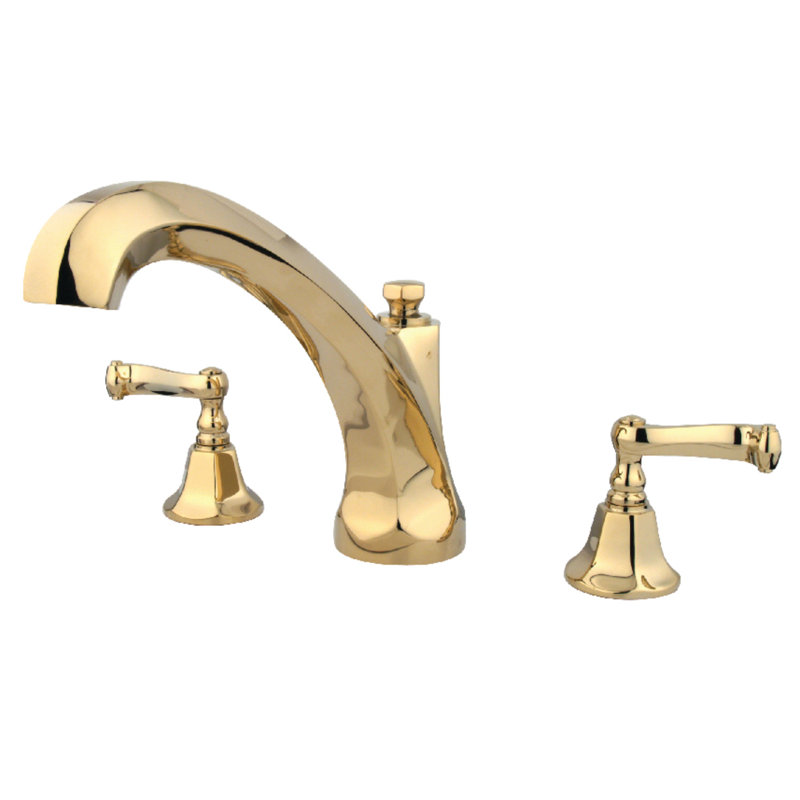 Kingston Brass Two-Handle 3-Hole Deck Mount Roman Tub Faucet, Polished Brass