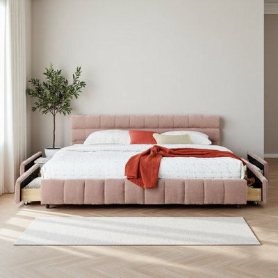 Modern California King Storage Bed with Headboard & 4 Drawers - Soft Chenille Fabric Platform Bed, Easy Assembly by Latitude Run