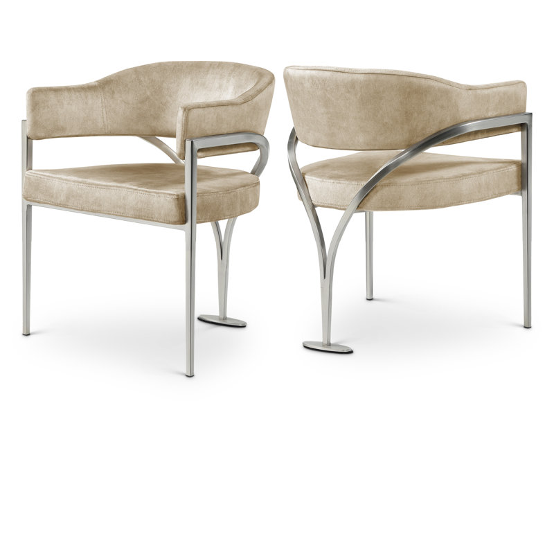 Kirsi Velvet Dining Chair, Beige Velvet, Silver