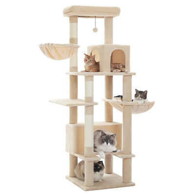 66" Cat Tree For Indoor Cats Large Adult, Cat Tower With Sisal-Covered Scratching Post, Super Large Metal Hammock[20''X12''] And 2 Big Condos