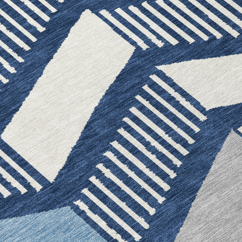 Machine Washable Indoor/Outdoor Chantille ACN2911 Geometric Rug, 8' x 10', Navy