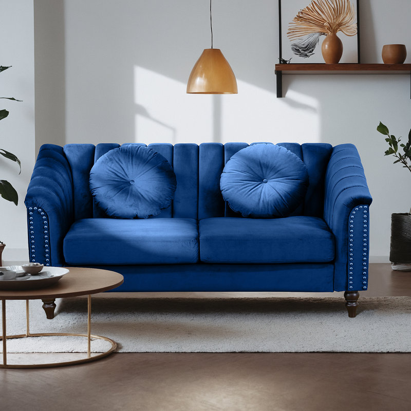 Mikole Upholstered Sofa, 31" H x 60" W x 31" D, Blue Chenille