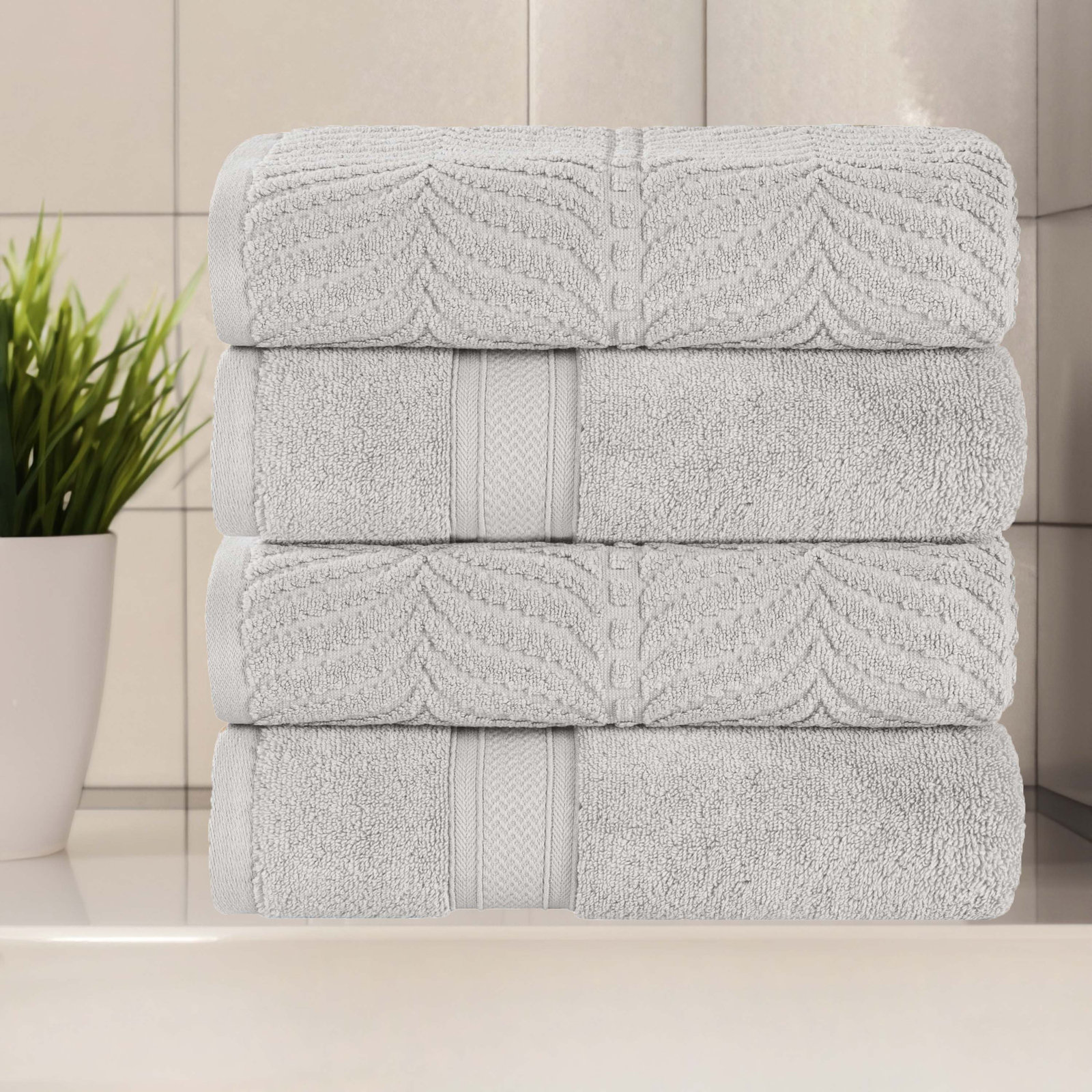 Orelia Cotton Bath Towel, Platinum
