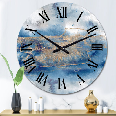 Horloge murale moderne abstraite bleu et or I