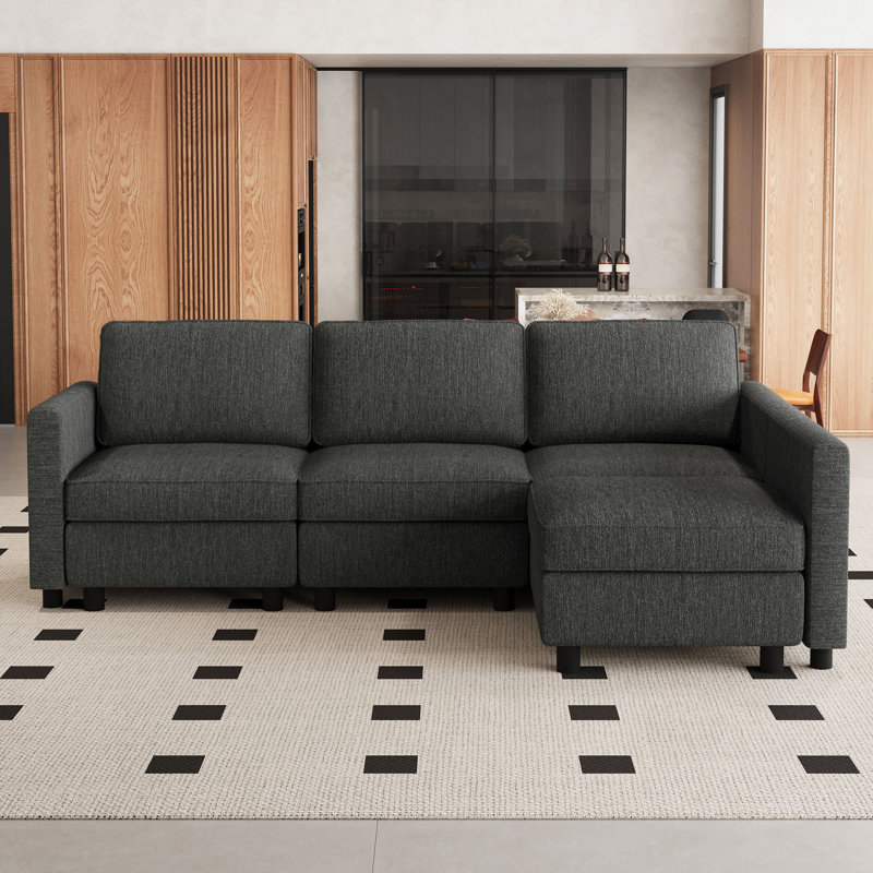 Canapé modulaire modulaire avec rangement pour le salon et le bureau personnel, Mélange de polyester gris foncé
