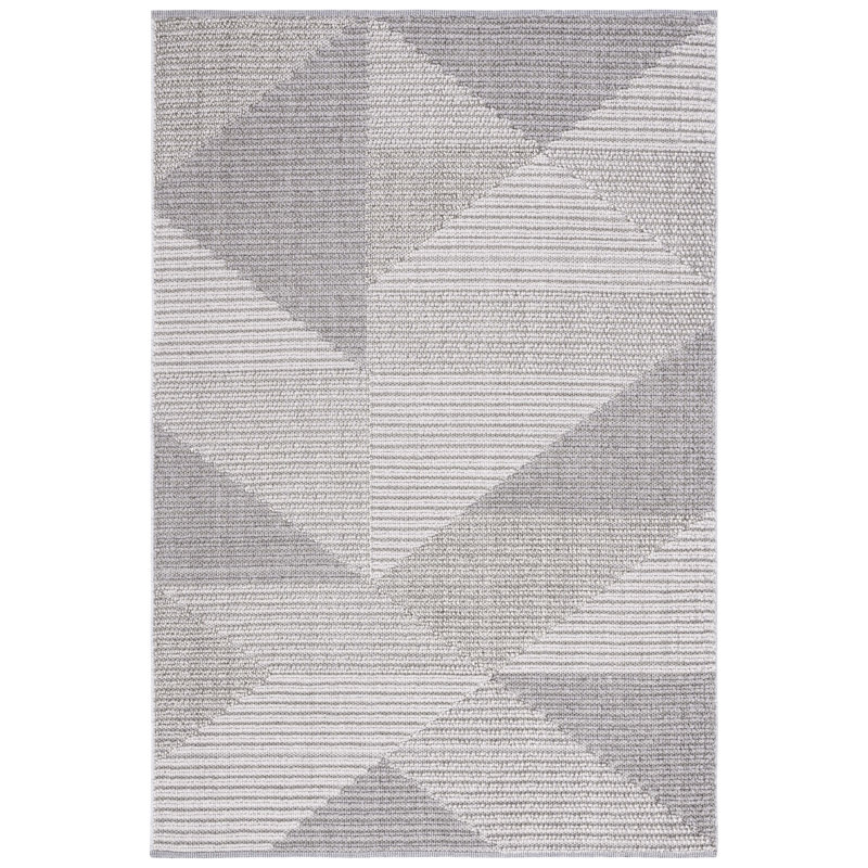 Tapis géométrique gris / beige en polypropylène tissé à la machine, Rectangle 8 pi x 10 pi