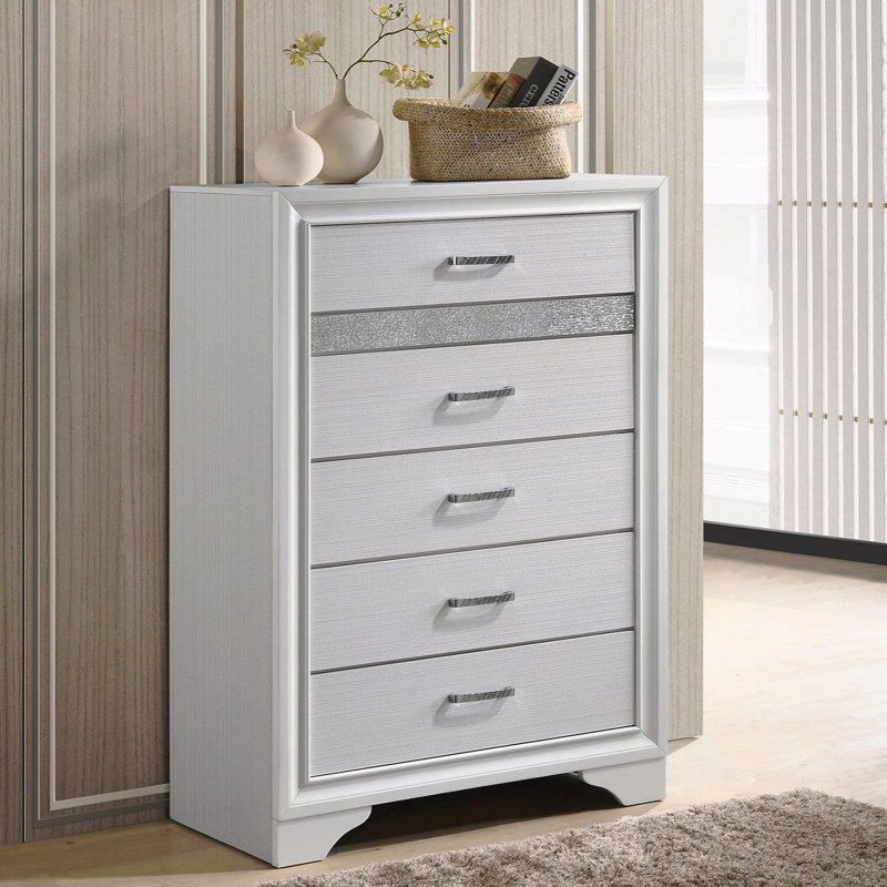 Commode décorative 6 tiroirs avec tiroirs à bijoux cachés et doublure en feutre, White