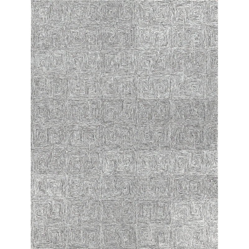 Caprice Geometric Handmade Tufted Area Rug, Rectangle 10' x 14', Black/Ivory