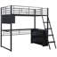 Lit mezzanine simple avec bureau à DEL, tablettes et tablettes - bureau en métal noir, spacieux et confortable-976923681