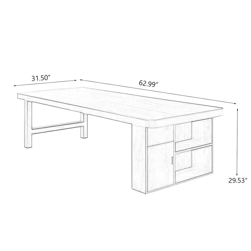 Bureau rectangulaire en bois massif avec armoire de rangement, H 29,53 po x l 62,99 po x P 31,5 po