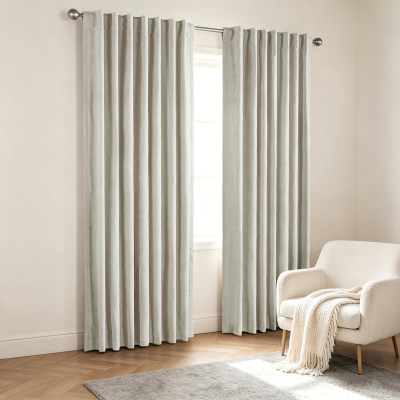 Chenille Blackout Back Tab Curtain Pair(2 panels), Cream, 52" W x 108" L