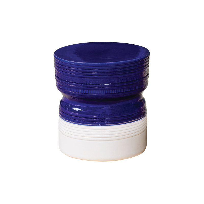 Tabouret décoratif en céramique, Bleu marine / blanc neige