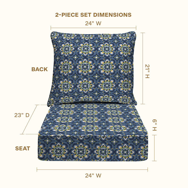 Meridian Outdoor Deep Seating Cushion Set – Comfortable, Durable, Weather-Resistant Design, Medina Medallion Blue