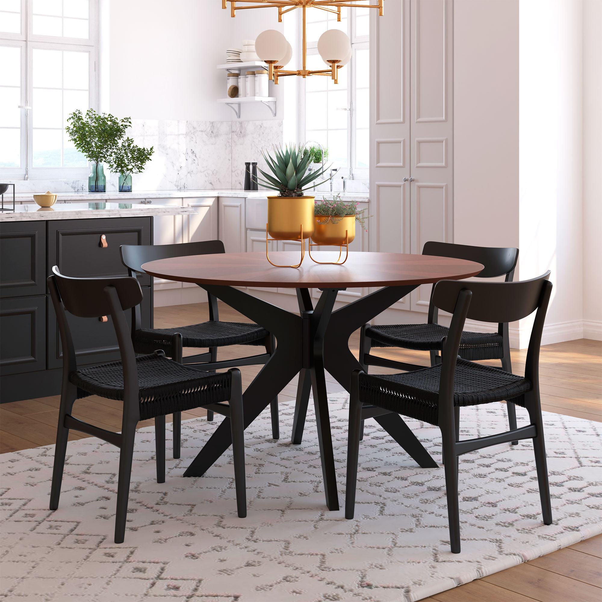Fenway 47" Wood Dining Table, Walnut Top/Black Base