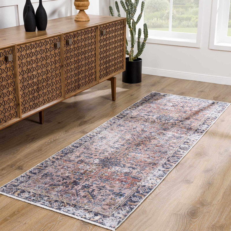 Tapis rouge / bleu / beige Jaelyne Performance, Tapis de couloir 2 pi 7 po x 10 pi