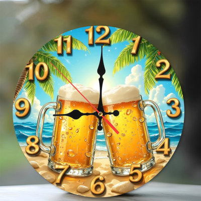 beach beer mugs clock summer design